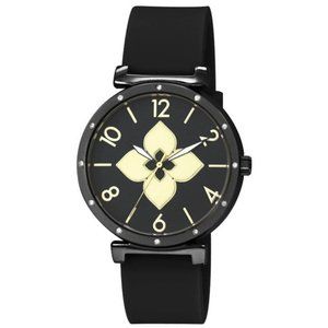 40mm Montres Carlo Fashion Women Flower Black Leather Band Luxury Dress Watch
